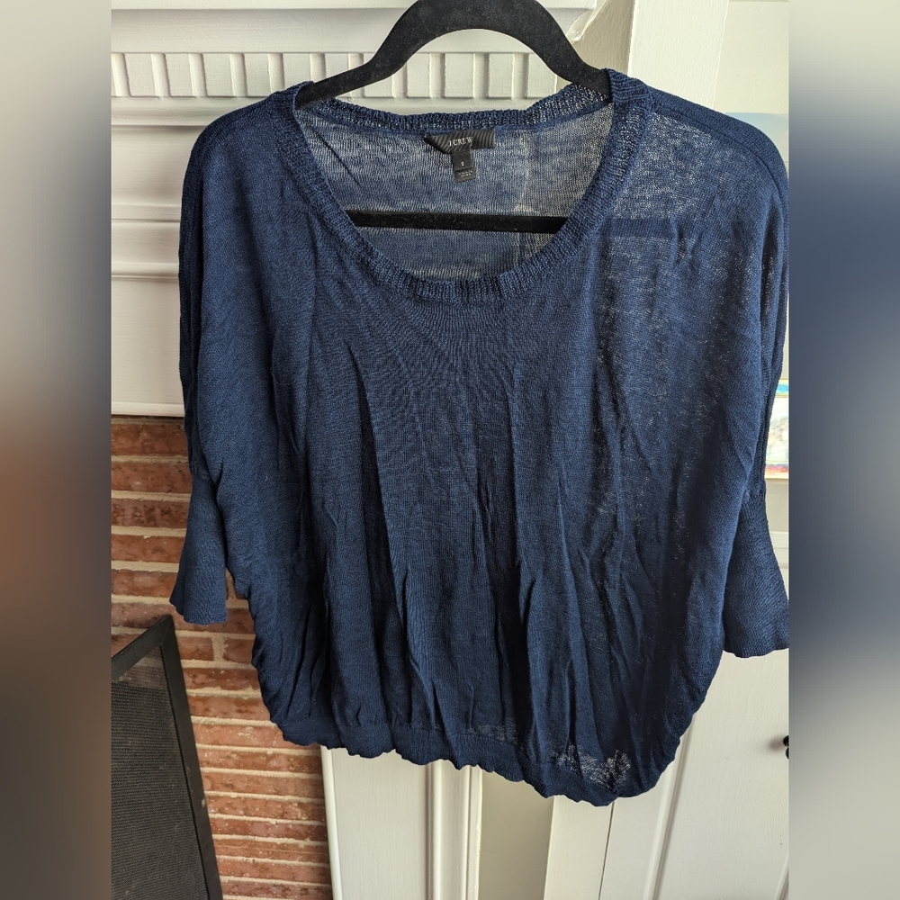 J. Crew Navy Blue 3/4 Sleeve Batwing Crewneck Pullover